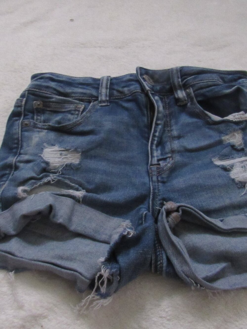 American Eagle Blue Destroyed Shorts Size 4 USED